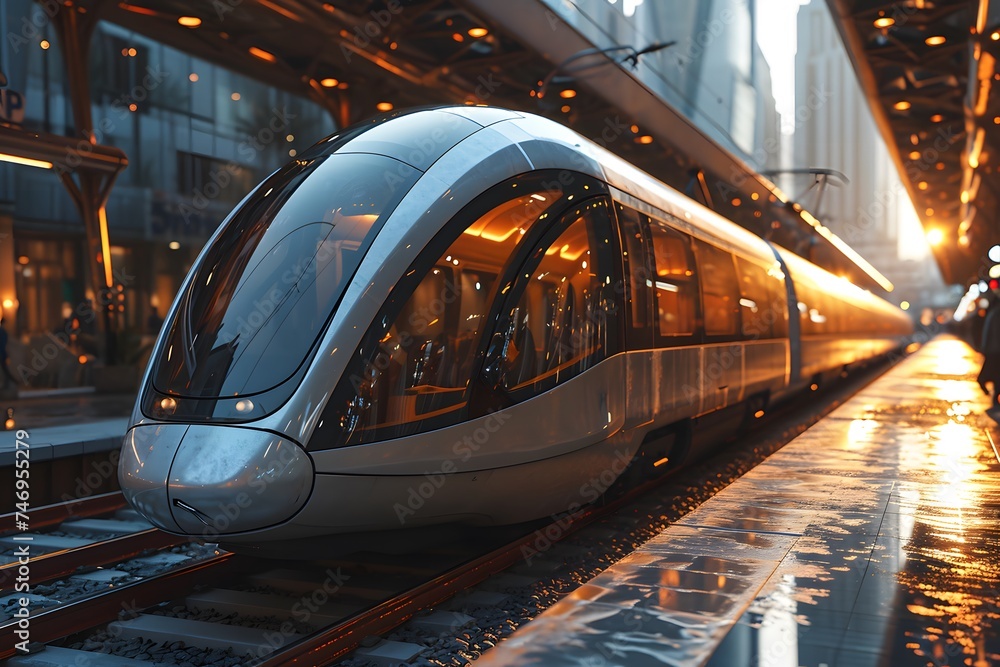 Fototapeta premium high-speed maglev train slicing through an urban landscape