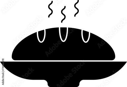 illustration of hot ham on plate glyph icon. photo