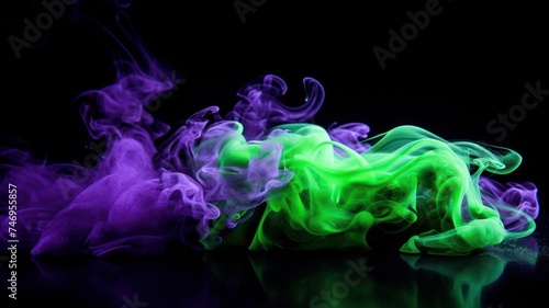 Abstract green and purple smoke on black background. cloud, a soft Smoke cloudy wave texture background.	
