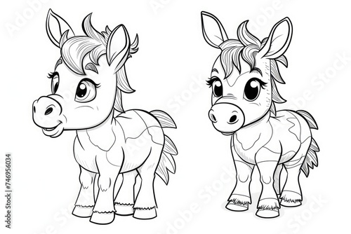 Black and white illustration for coloring animals, donkey.