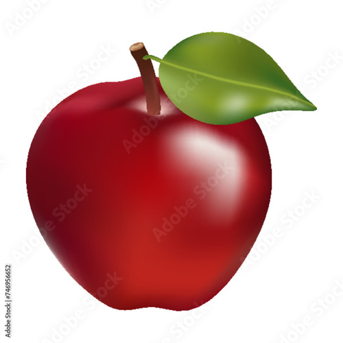 3D render illustration of apple with leaf.