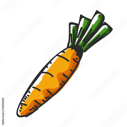 Flat style carrot with leaves in orange and green color.
