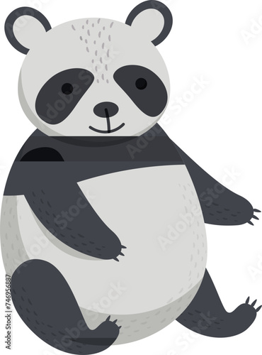 Cartoon character panda bear sitting on white background.
