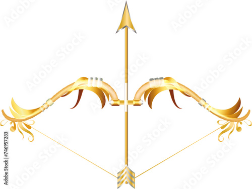 Beautiful golden bow and arrow.
