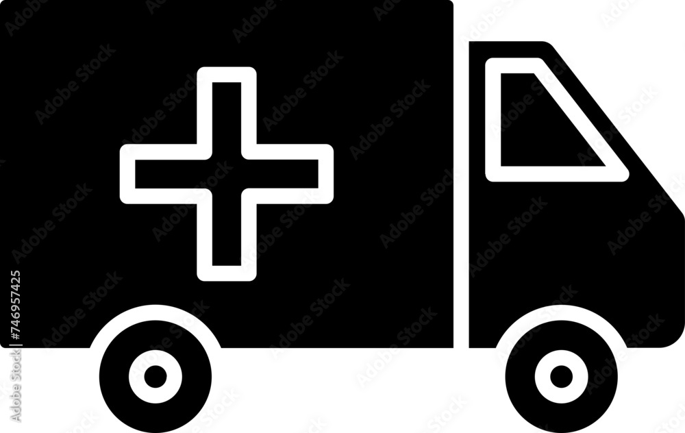 B&W illustration of ambulance icon. B&W illustration of ambulance icon.