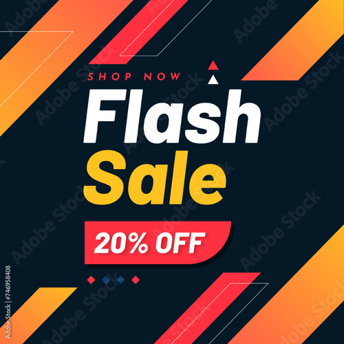 Flash Sale with banner with up to 20% off. Shop Now. Flash Sales banner template design for social media and website. Vector Illustration.