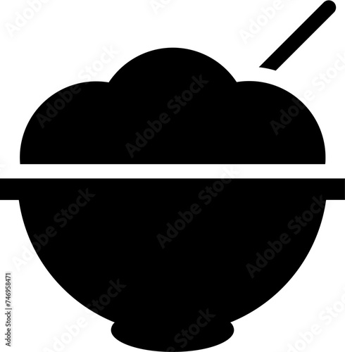 Rice in bowl with spoon icon. Glyph sign or symbol.