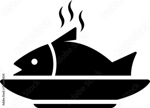 B&W fry fish icon in flat style.
