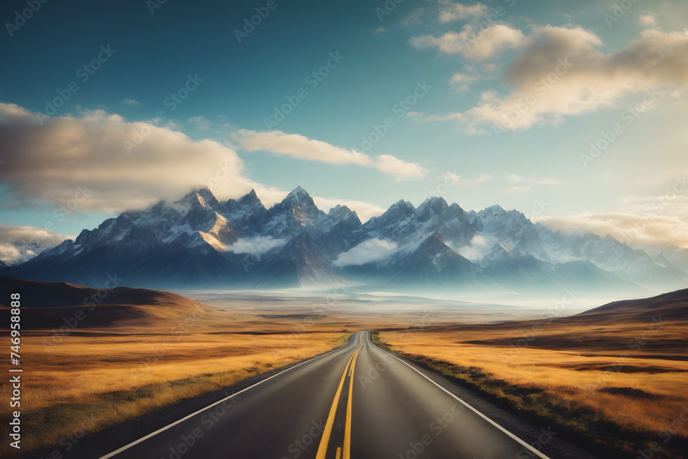 A landscape of a highway in the mountainous area with a breathtaking view
