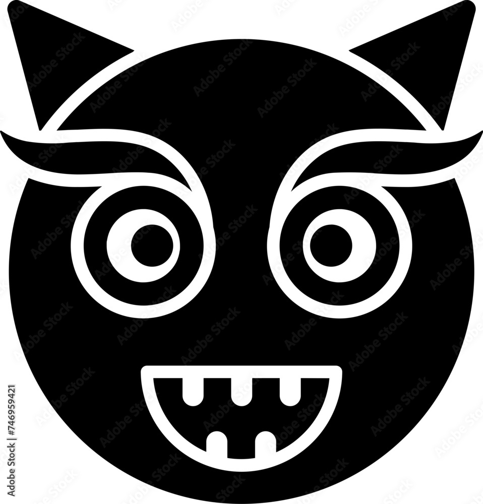B&W illustration of devil face icon. B&W illustration of devil face icon.
