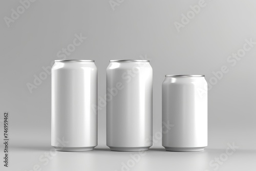 Aluminum Beverage Cans Mockup on Grey Background.