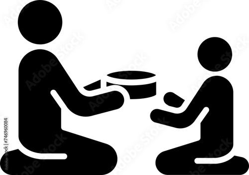 Man helping poor man icon in b&w color.