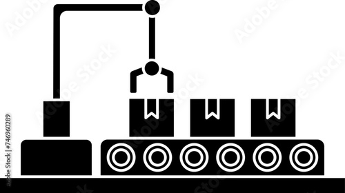 Conveyor belt machinery icon in b&w color.