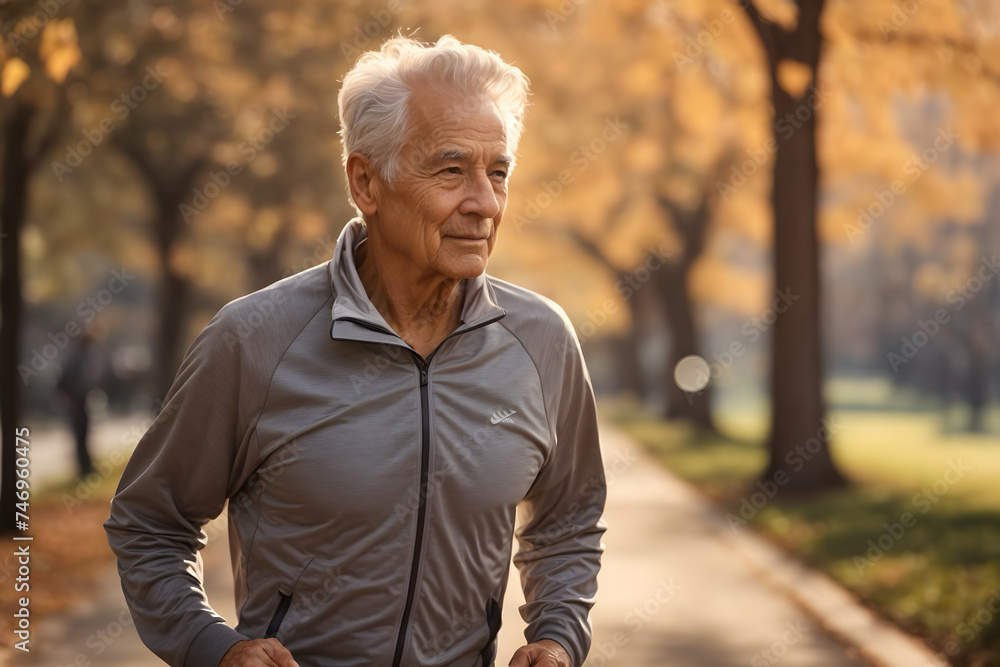 An active senior old man jogging