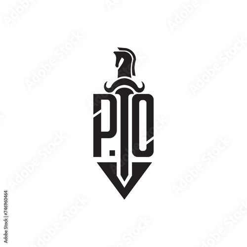 PO initials logo, horse sword illustration, abstract vector design