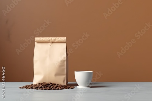 Blank Paper Coffee Bag Mockup on Wooden Table