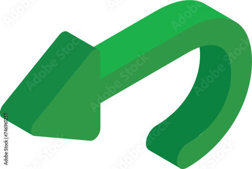 3D illustration of left arrow icon in green color.