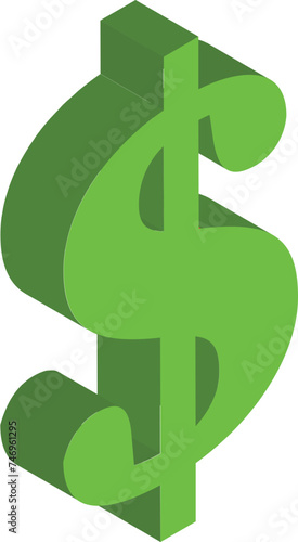 3D illustration of dollar sign in green color.