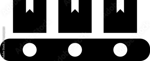 Illustration of conveyor belt and package glyph icon.
