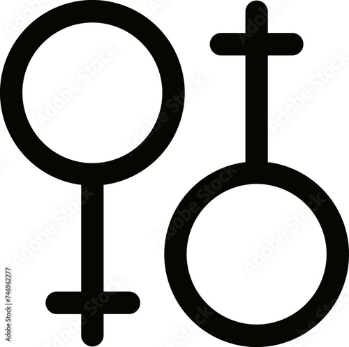 Male and female gender symbol in thin line art.