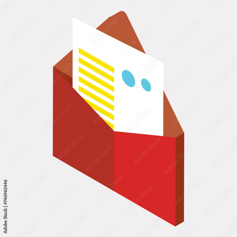 Isometric illustration of email envelope element. Isometric illustration of email envelope element.