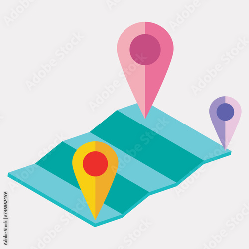 Illustration of map routing or map navigation isometric element.
