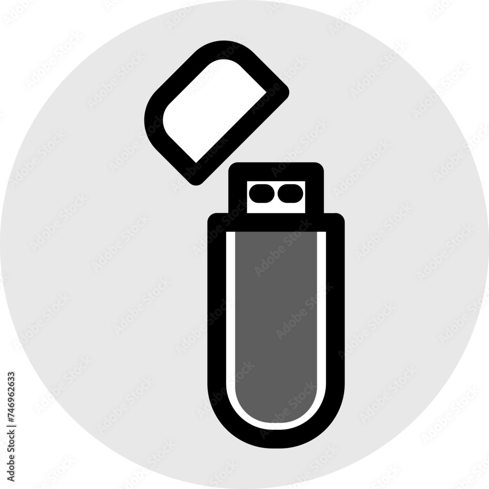 USB or Pen Drive icon in gray and black color. USB or Pen Drive icon in gray and black color.