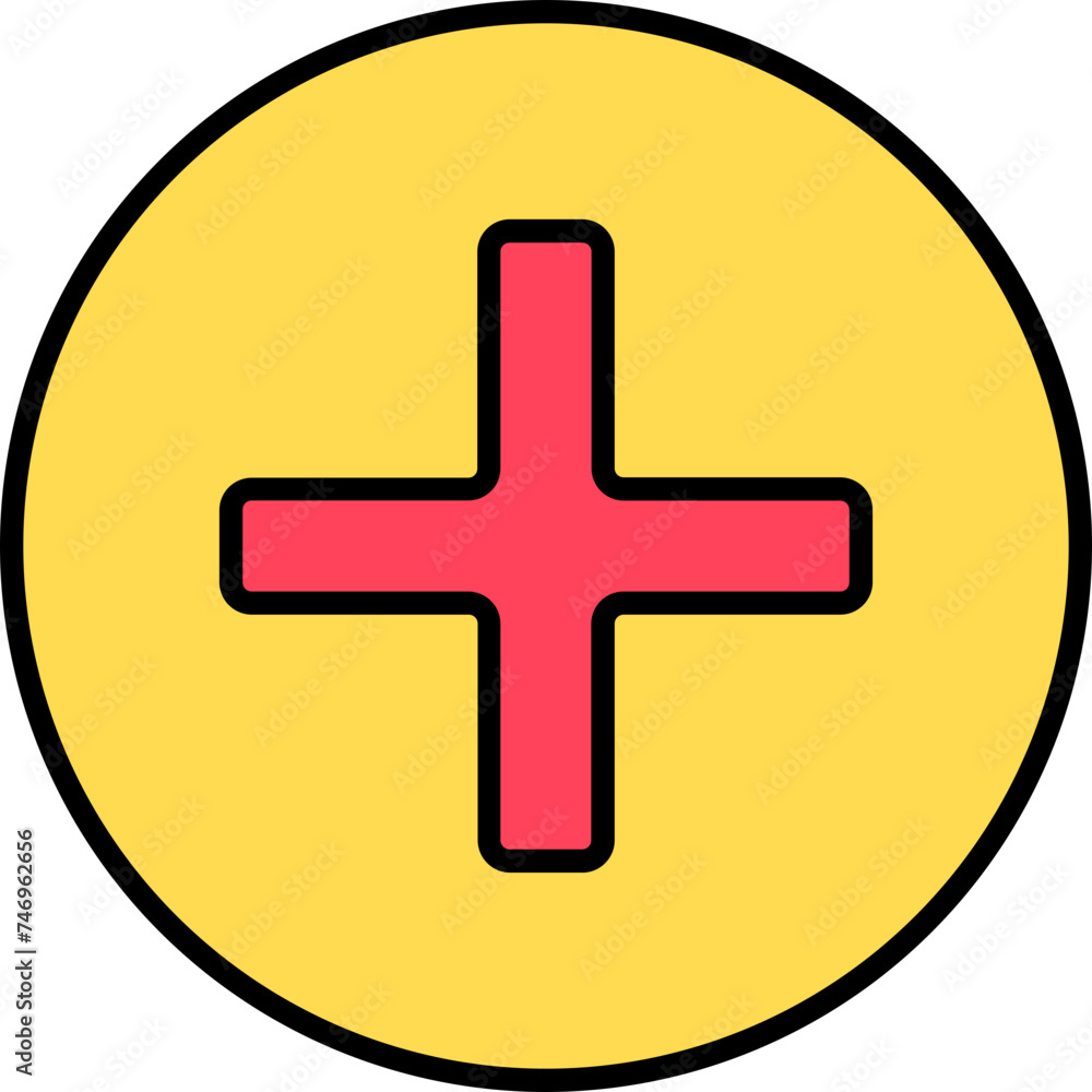Obraz premium Add Button icon in red and yellow color.