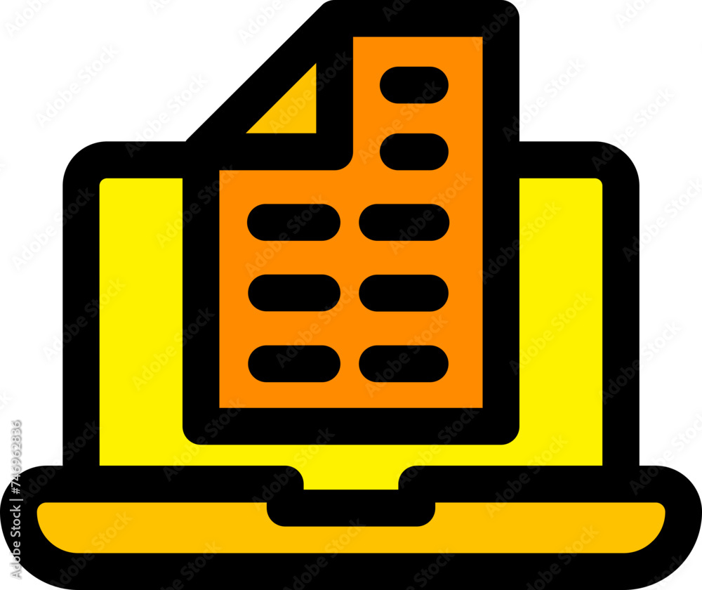 File or Note on Laptop Screen icon in flat style. File or Note on Laptop Screen icon in flat style.