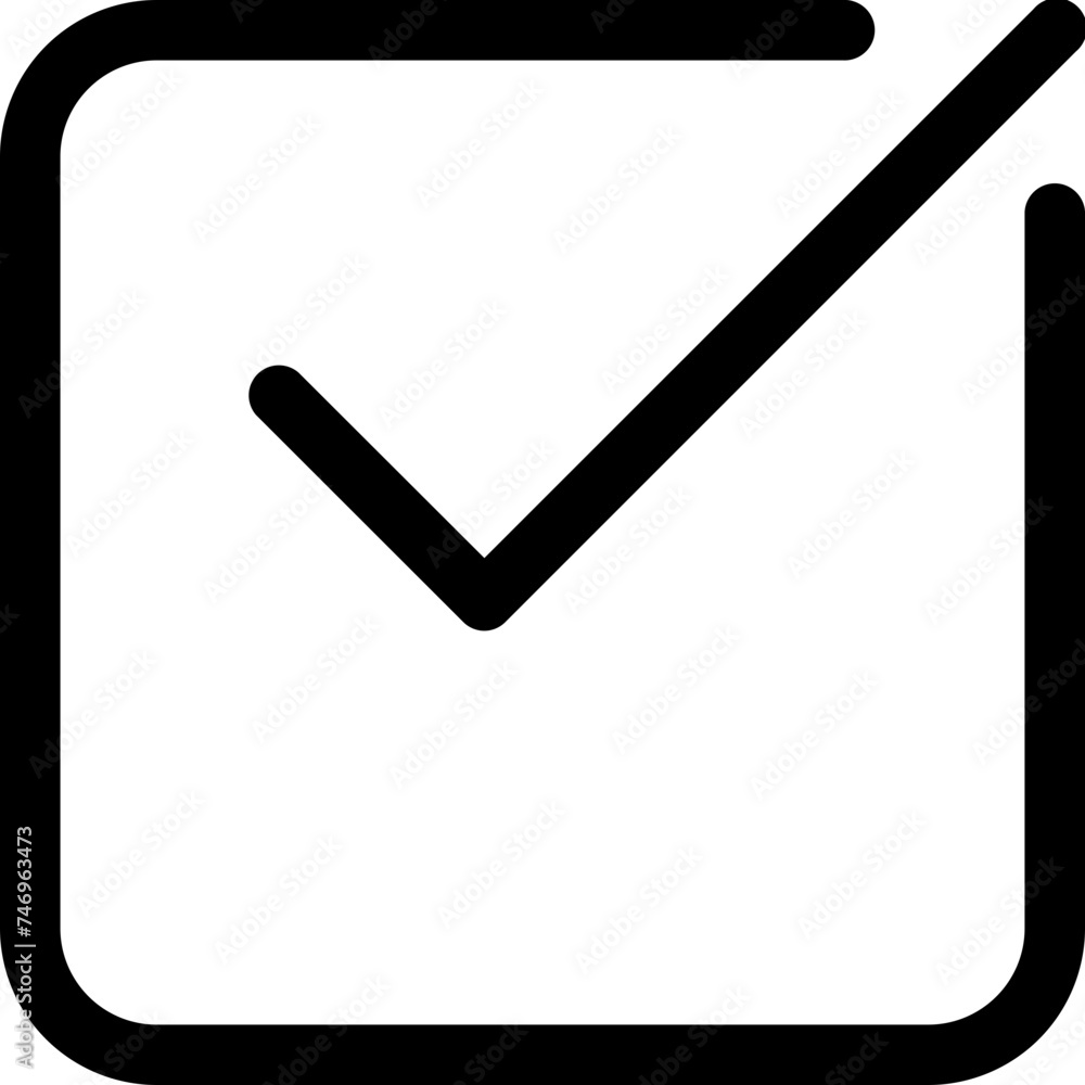 Check or confirm button icon in black line art. Check or confirm button icon in black line art.