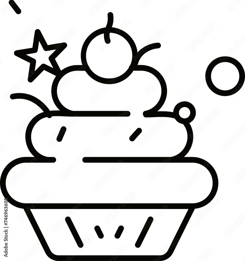 Cupcake icon in black line art. Cupcake icon in black line art.