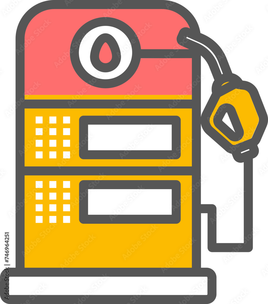 Fototapeta premium Red and yellow Gas Station icon in flat style.