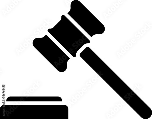 B&W illustration of judge gavel icon.