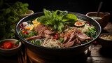 Asian comfort food: Tempting pho bowl filled with savory broth, tender noodles, and fragrant herbs