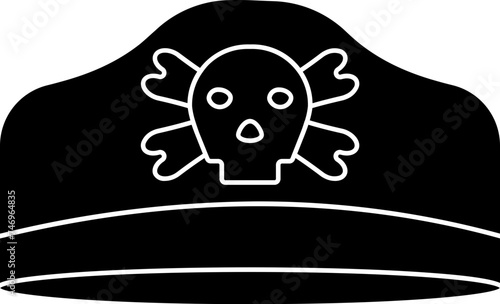 B&W pirate hat icon in flat style.