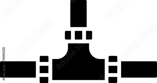 Three way pipe fitting glyph icon.