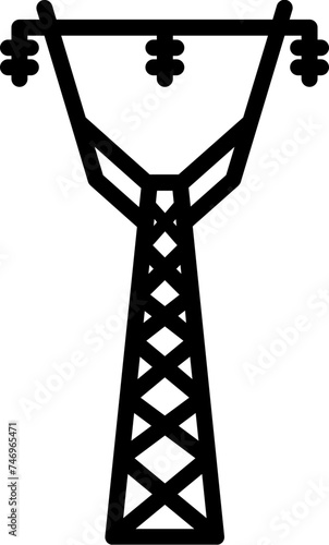 Power transmission tower icon in thin line art.