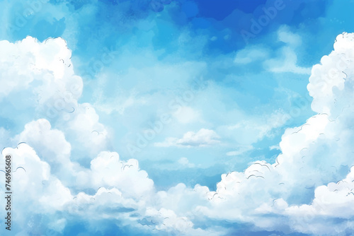 Vector watercolor texture with white clouds and sky