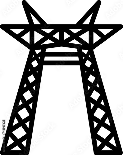 Power pylon icon in black line art.