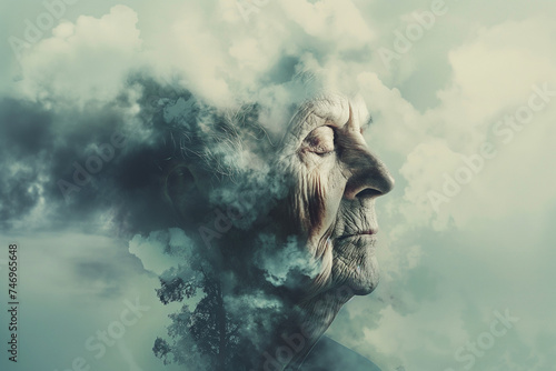 Elderly Woman with Alzheimer's disease or dementia. Concept of old age, memory loss, dementia, and Alzheimer's.	