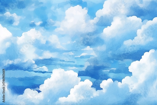 Vector watercolor texture with white clouds and sky