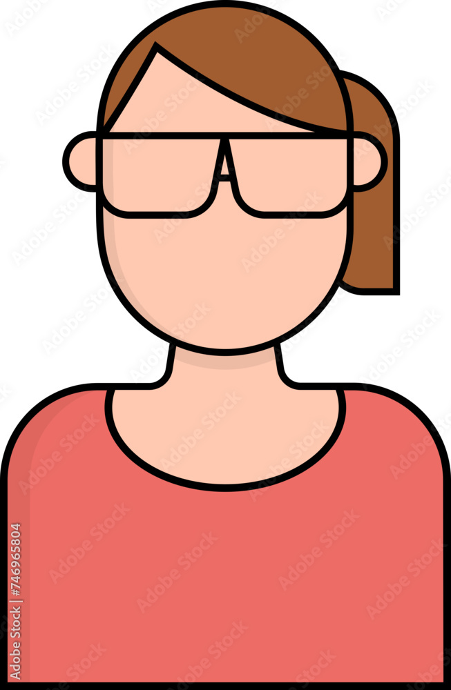 Faceless Girl character wearing eyeglasses icon. Faceless Girl character wearing eyeglasses icon.