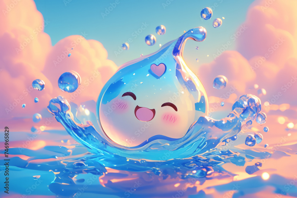 Cute anthropomorphic water drop cartoon object Cute anthropomorphic water drop cartoon object
