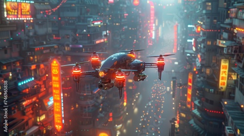 cityscape, a package is delivered with precision and speed by a drone