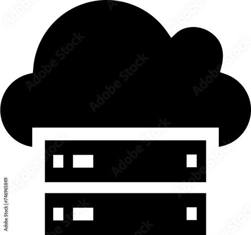 Illustration of cloud with server glyph icon.