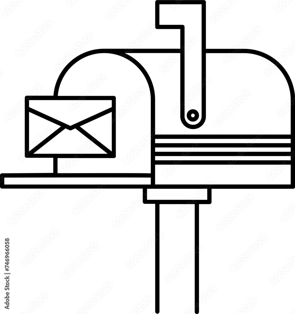 Mailbox icon in black line art. Mailbox icon in black line art.
