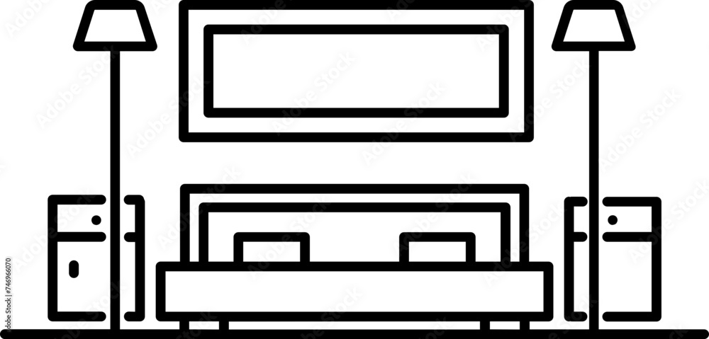 Living room icon in thin line art. Living room icon in thin line art.