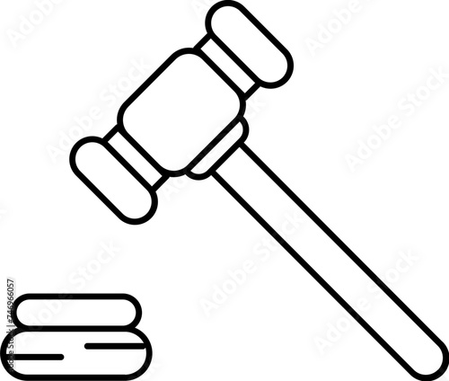 Line art illustration of judge gavel icon.