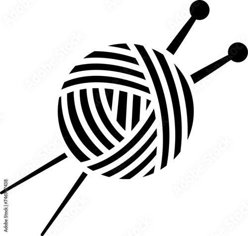 Woolen ball with knitting needles glyph icon or symbol.