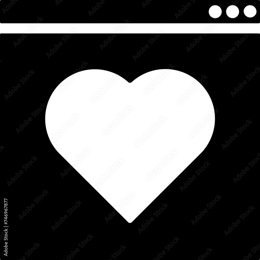 Heart symbol on browser page icon in b&w color. Heart symbol on browser page icon in b&w color.